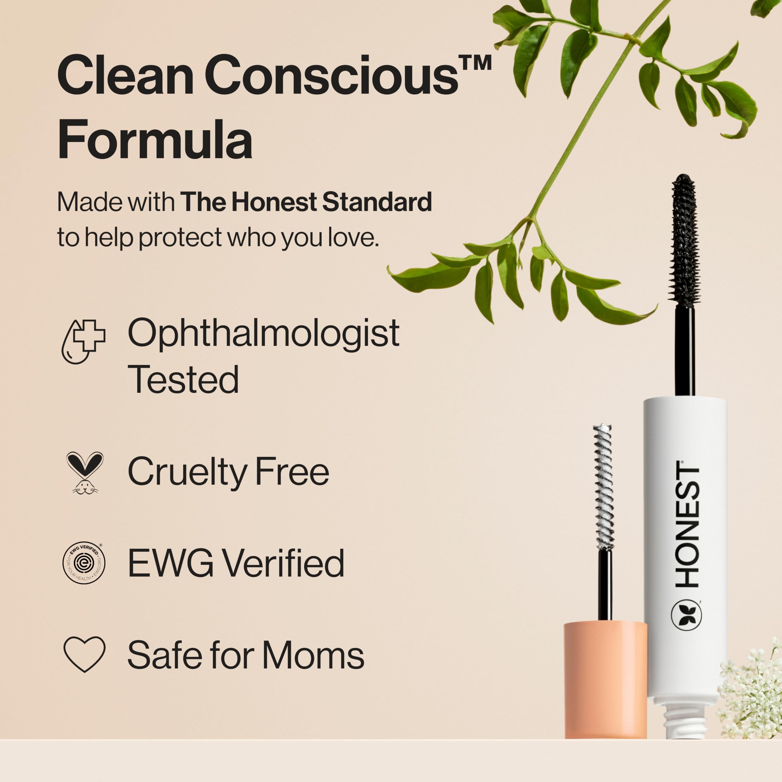 Honest Beauty mascara texture stroke showing smooth black pigment for defined lashes