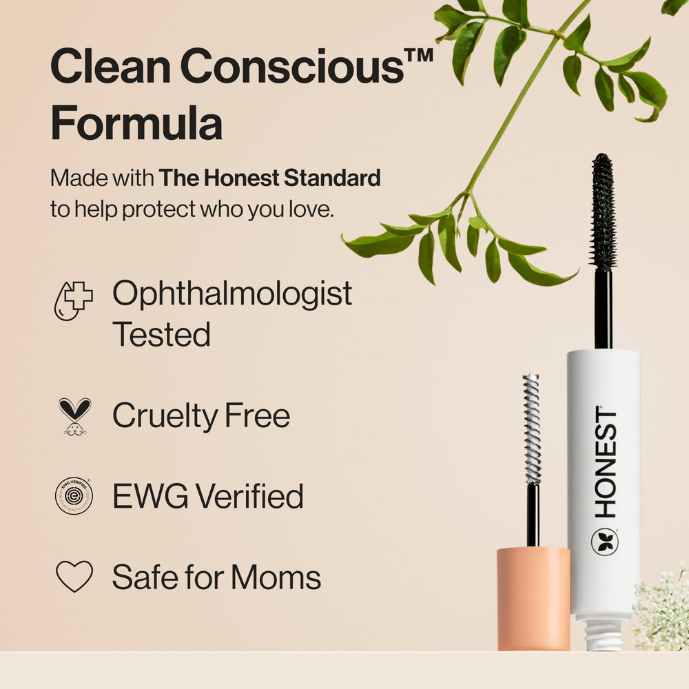Honest Beauty mascara texture stroke showing smooth black pigment for defined lashes
