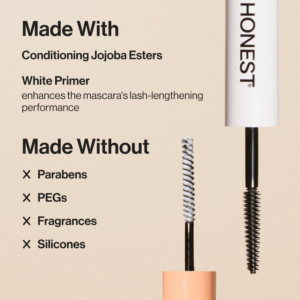 Honest Beauty mascara wand detail separating lashes and delivering length