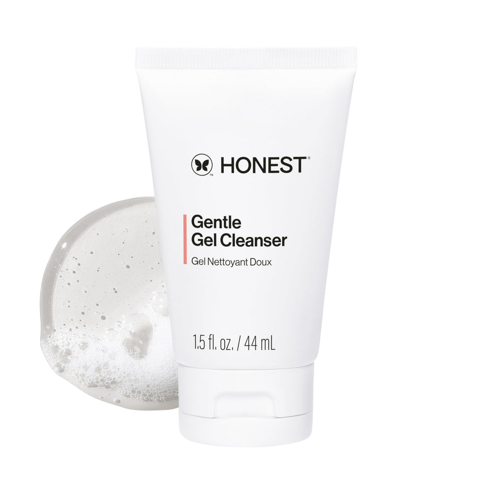 Honest Beauty mini gentle gel front view shows compact travel-friendly cleanser