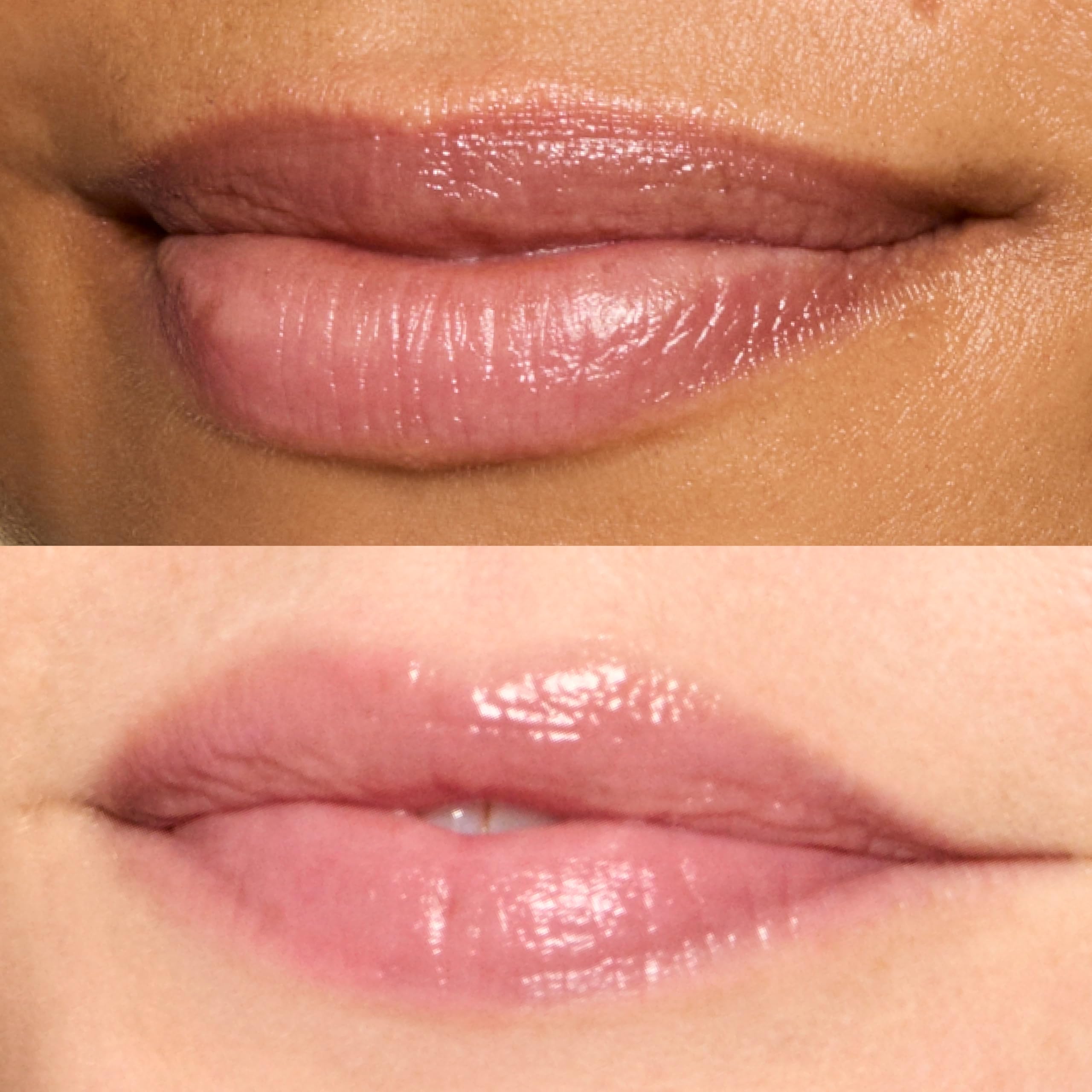 Honest Beauty Plum Drop swiped on lips showing sheer plum color and hydrated finish