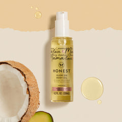 The Honest Company applied after shower to lock in moisture and comfort skin