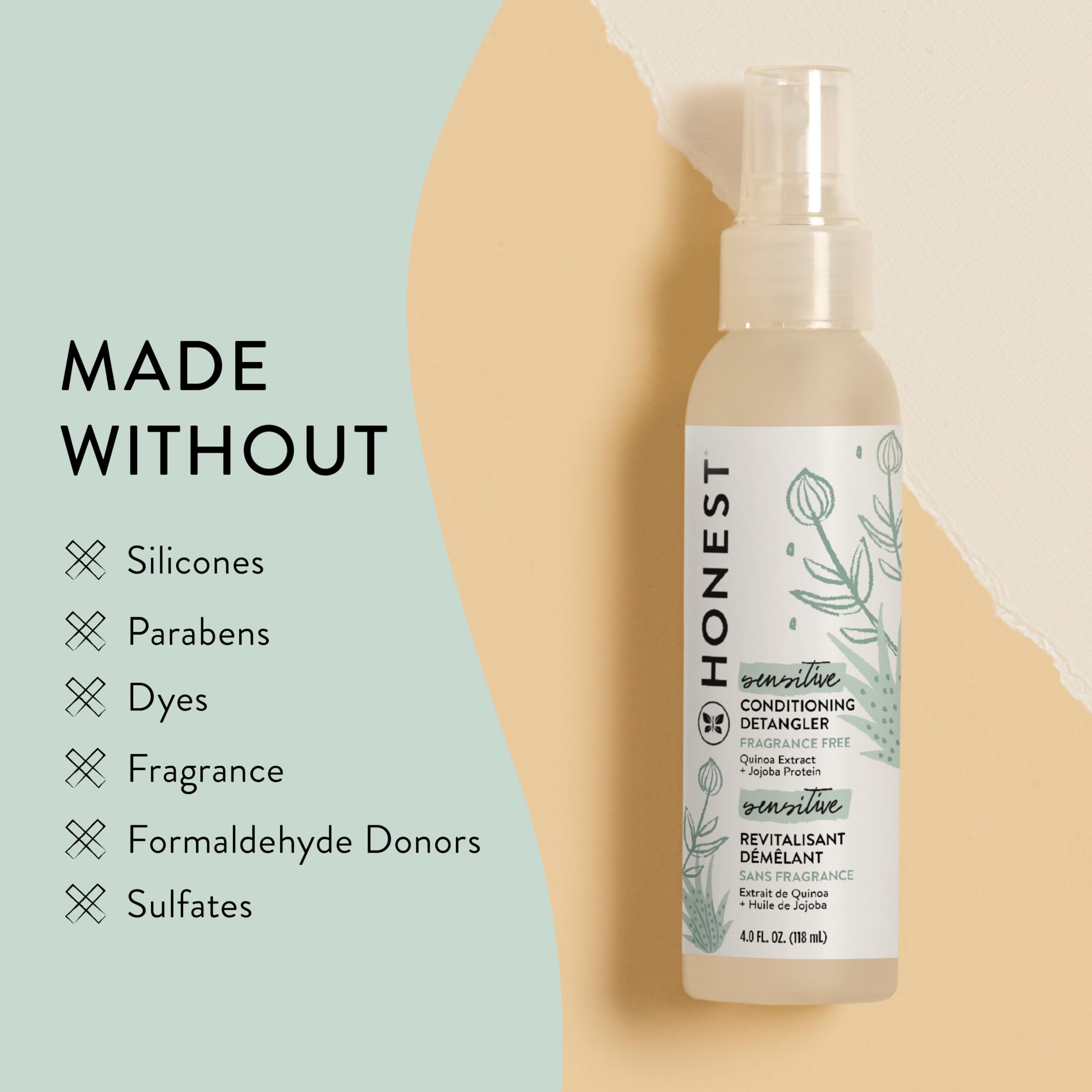 Texture close-up of The Honest Company spray droplet showing lightweight formula benefits