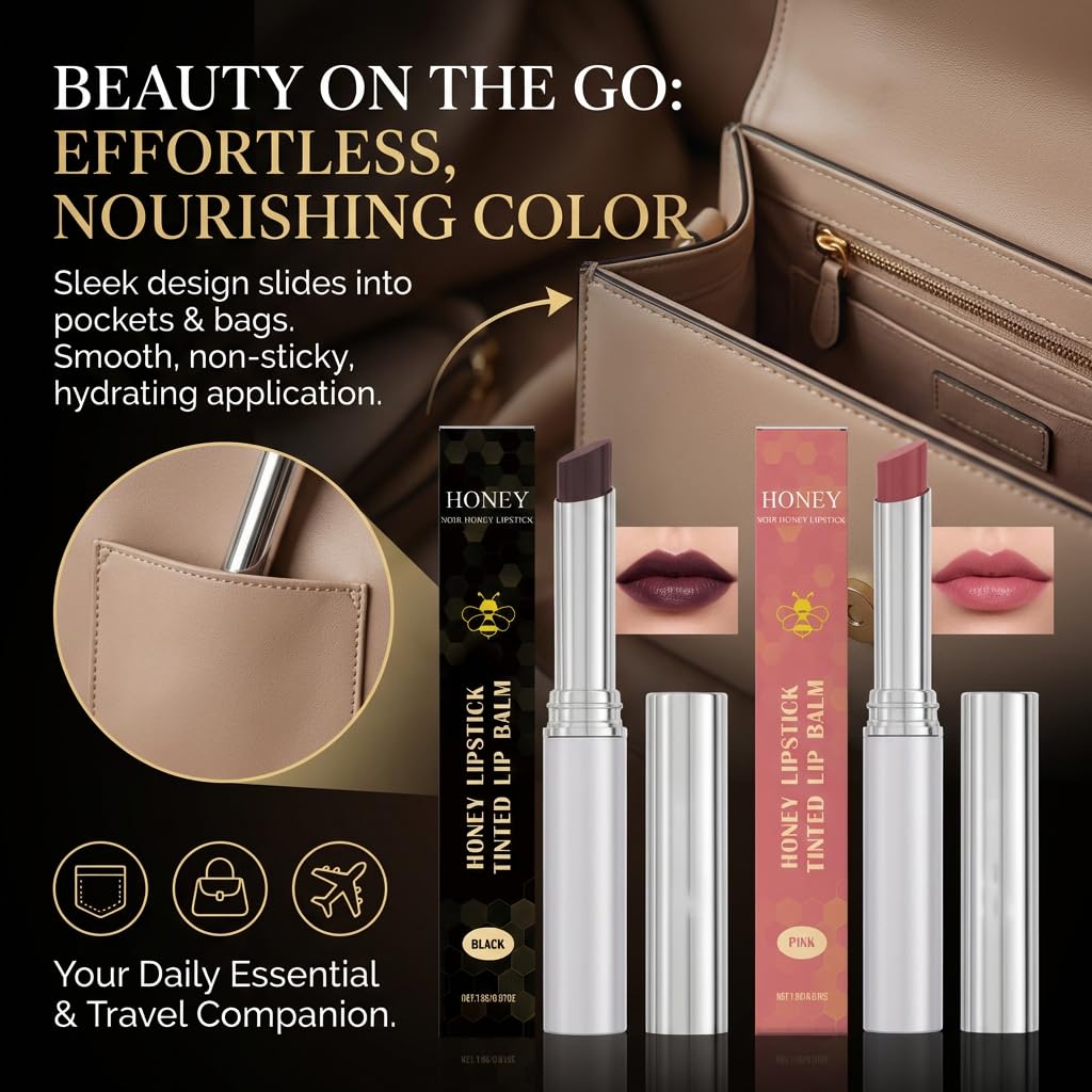 honey noir honey lipstick label and ingredient list highlighting natural honey extract