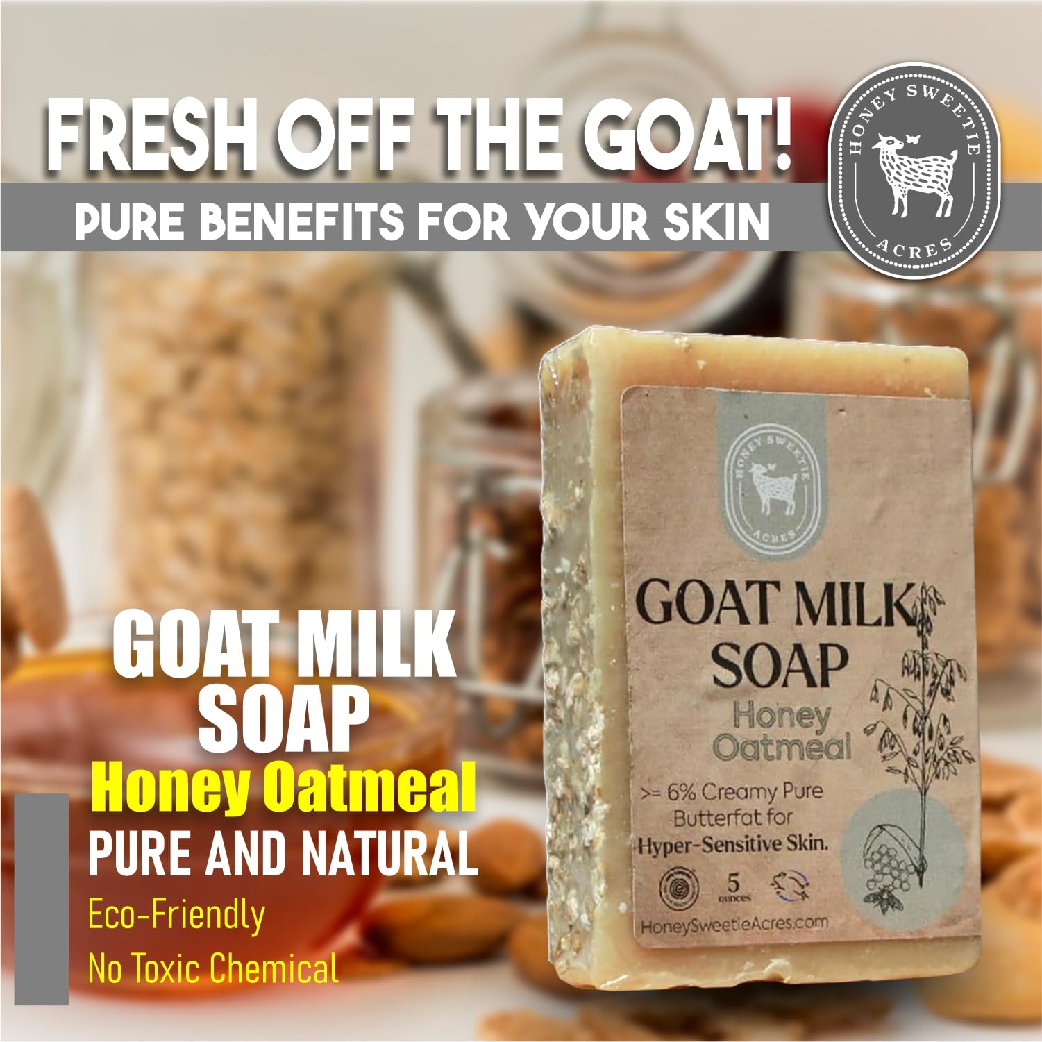 Honey Sweetie Acres close-up of bar texture showing creamy lather benefit: rich moisture