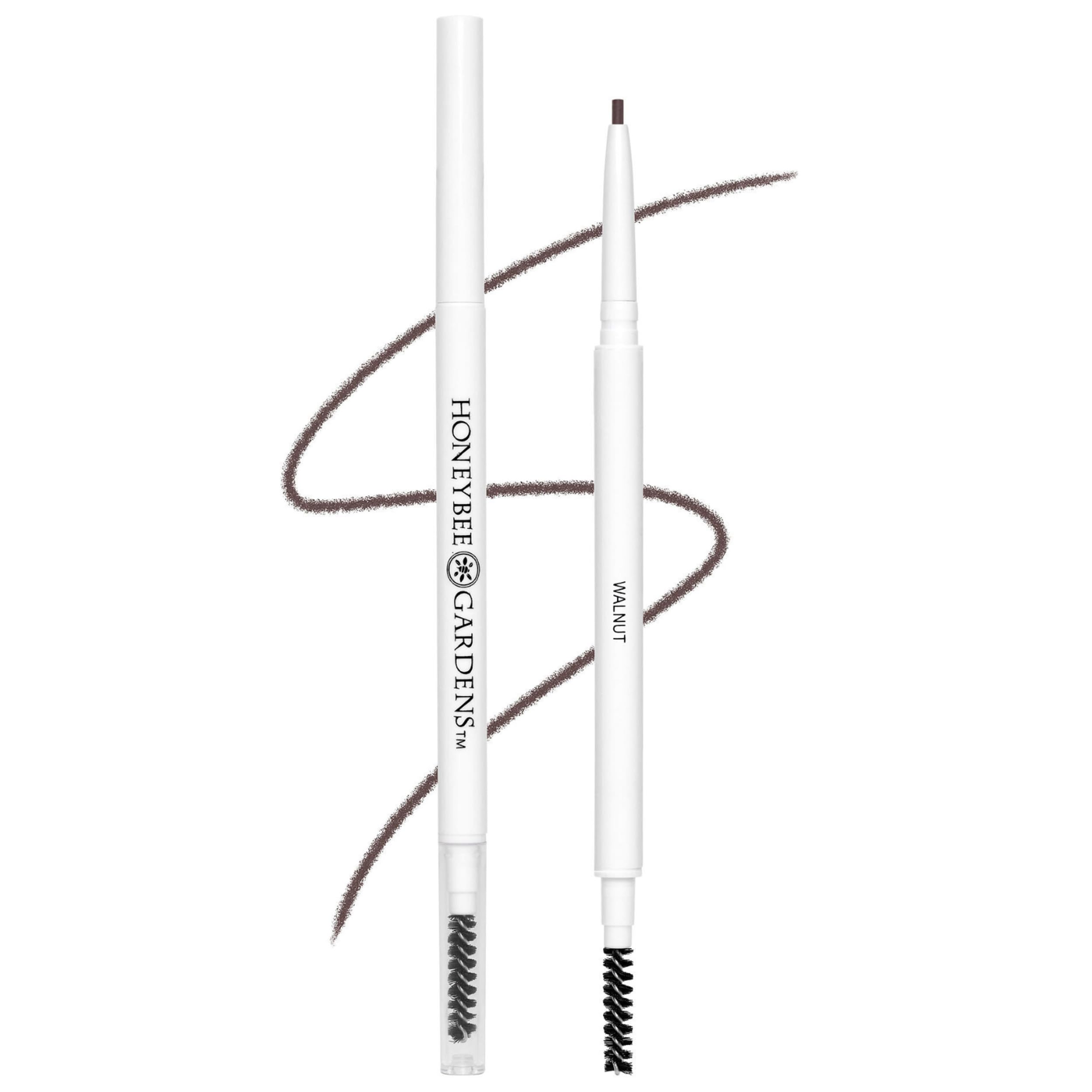 Honeybee Gardens brow pencil front view showing slim barrel and Walnut shade benefit: easy storage