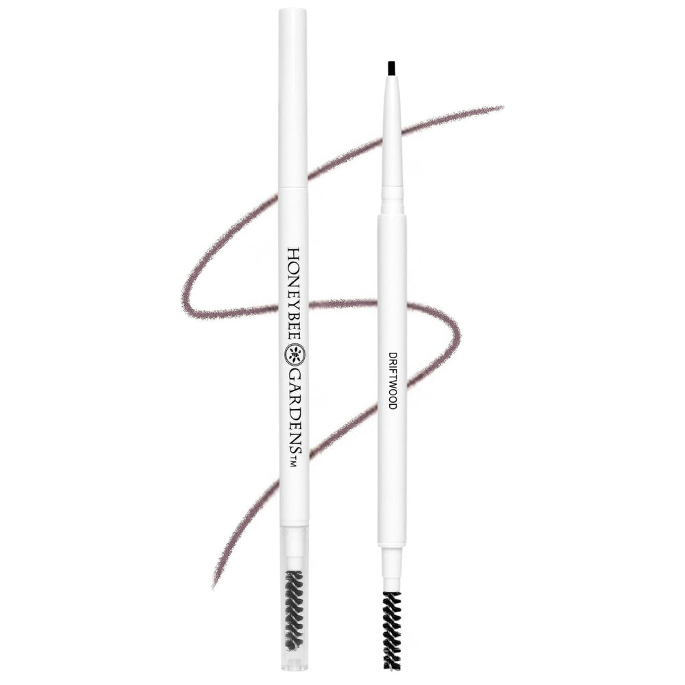 Honeybee Gardens pencil front view showing slim design and dual ends for precise brows