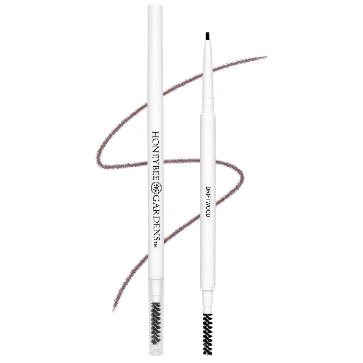 Honeybee Gardens pencil front view showing slim design and dual ends for precise brows