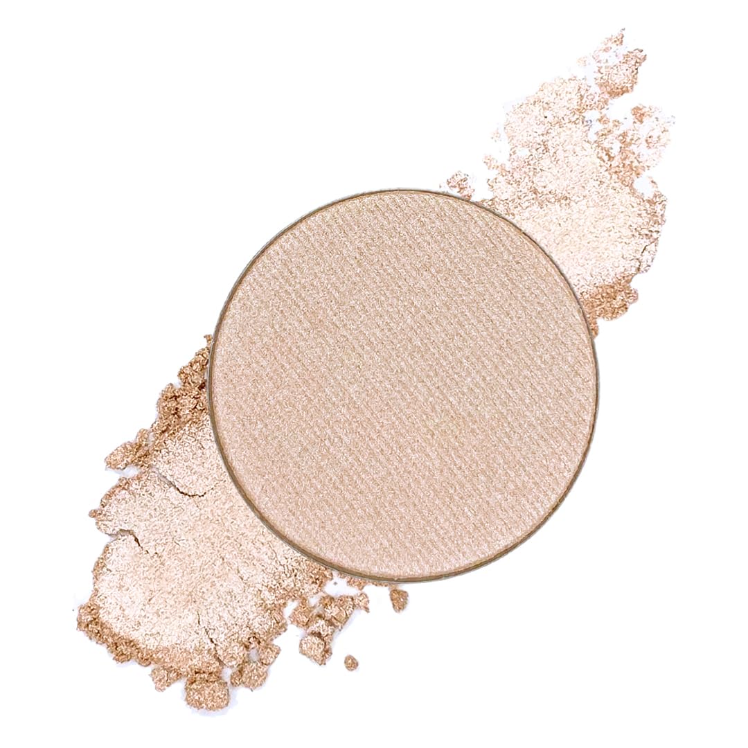 Honeybee Gardens Ninja Kitty front pan showing pale champagne pink shimmer benefit: soft lid glow