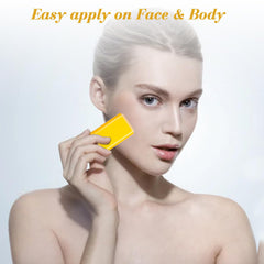Applying Honeyouth stick to cheek demonstrating even coverage and no white residue