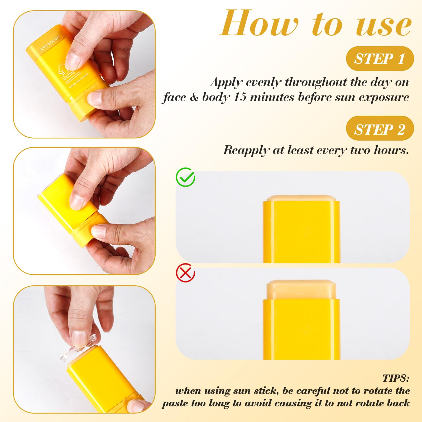 Honeyouth sunscreen stick texture closeup showing smooth nonsticky finish for comfortable wear