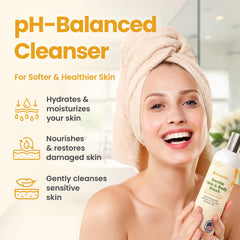 Honeyskin label and ingredients list showing clean, pH-balanced formulation