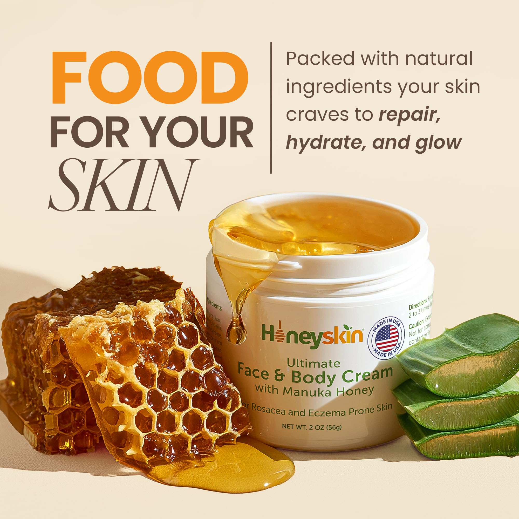 Honeyskin cream texture close-up illustrating rich, spreadable hydration