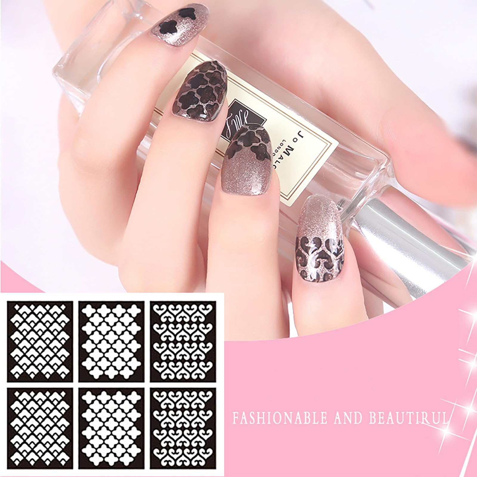 HONGCAUP hand applying stencil to nail for crisp design benefit