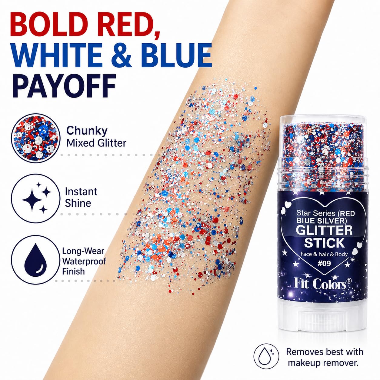 HONLLEY blue and white cheek accents creating photo-ready sparkle