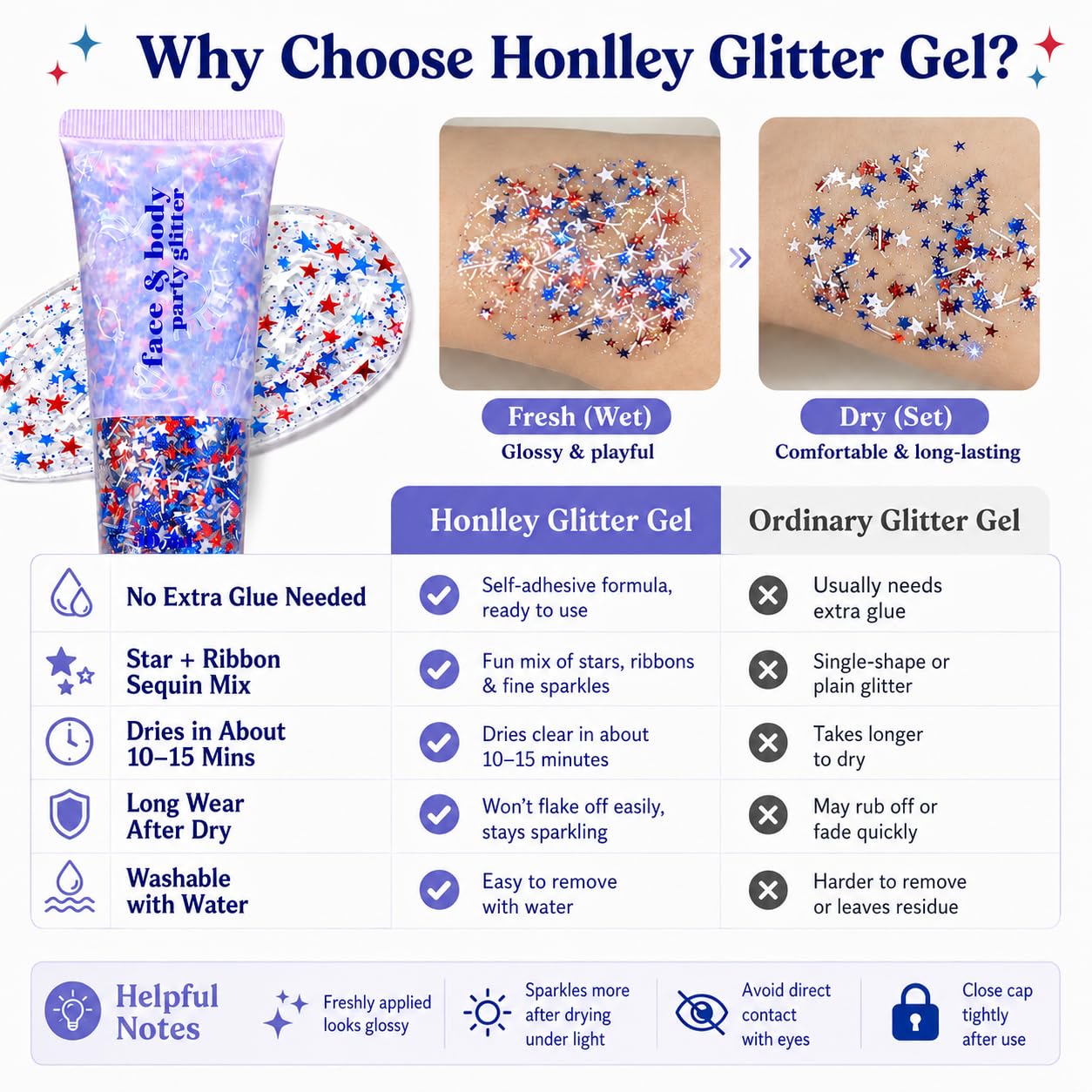 HONLLEY used as hair accents showing patriotic shimmer for festive styles