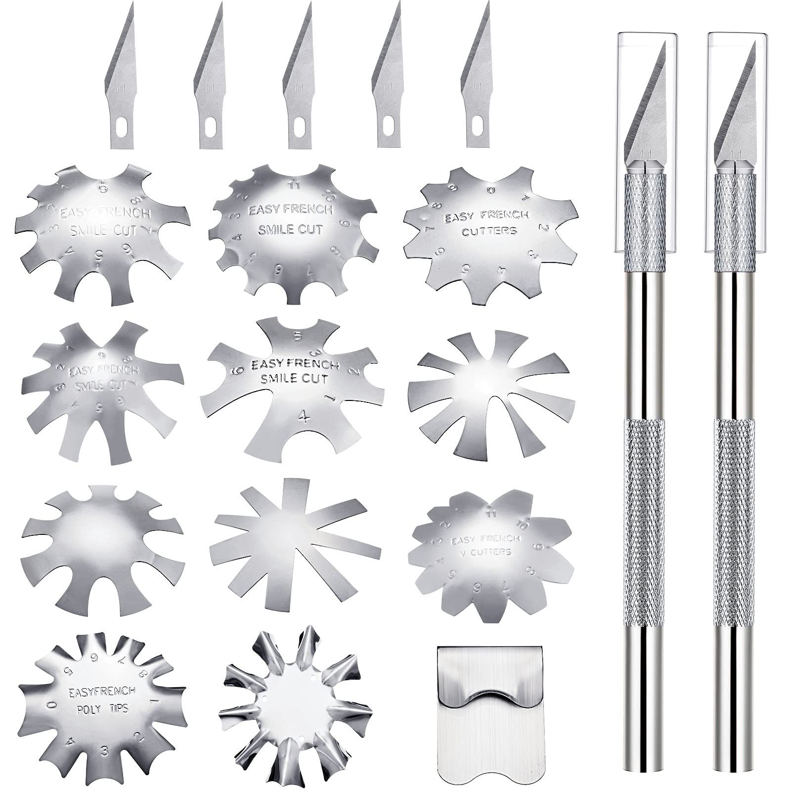 Honoson front view of full kit showing trimmers and knives, ensuring precise French tips