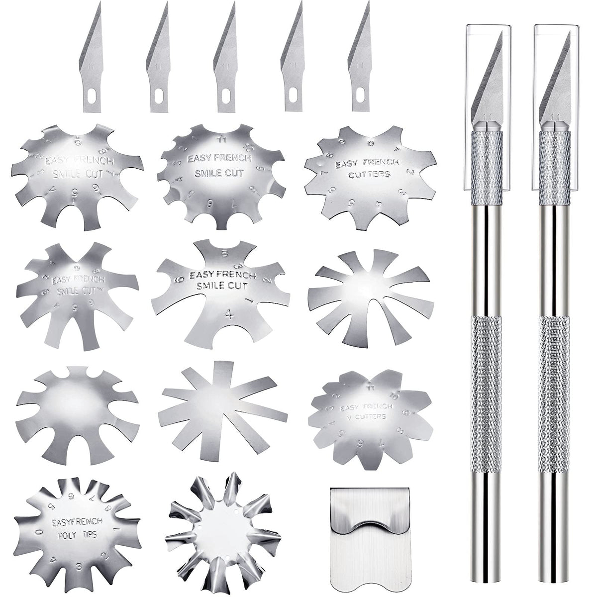 Honoson front view of full kit showing trimmers and knives, ensuring precise French tips