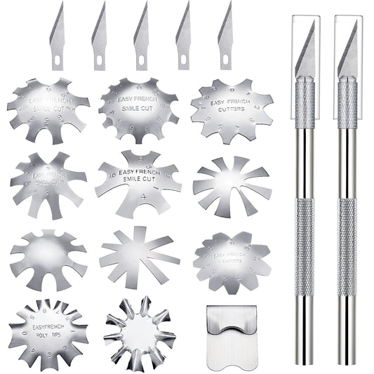 Honoson front view of full kit showing trimmers and knives, ensuring precise French tips