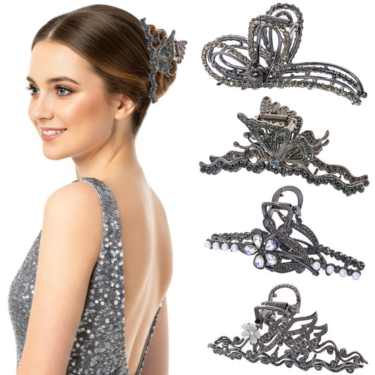 Hoojoot front view of four black metal clips showing shapes and finish, stylish gift