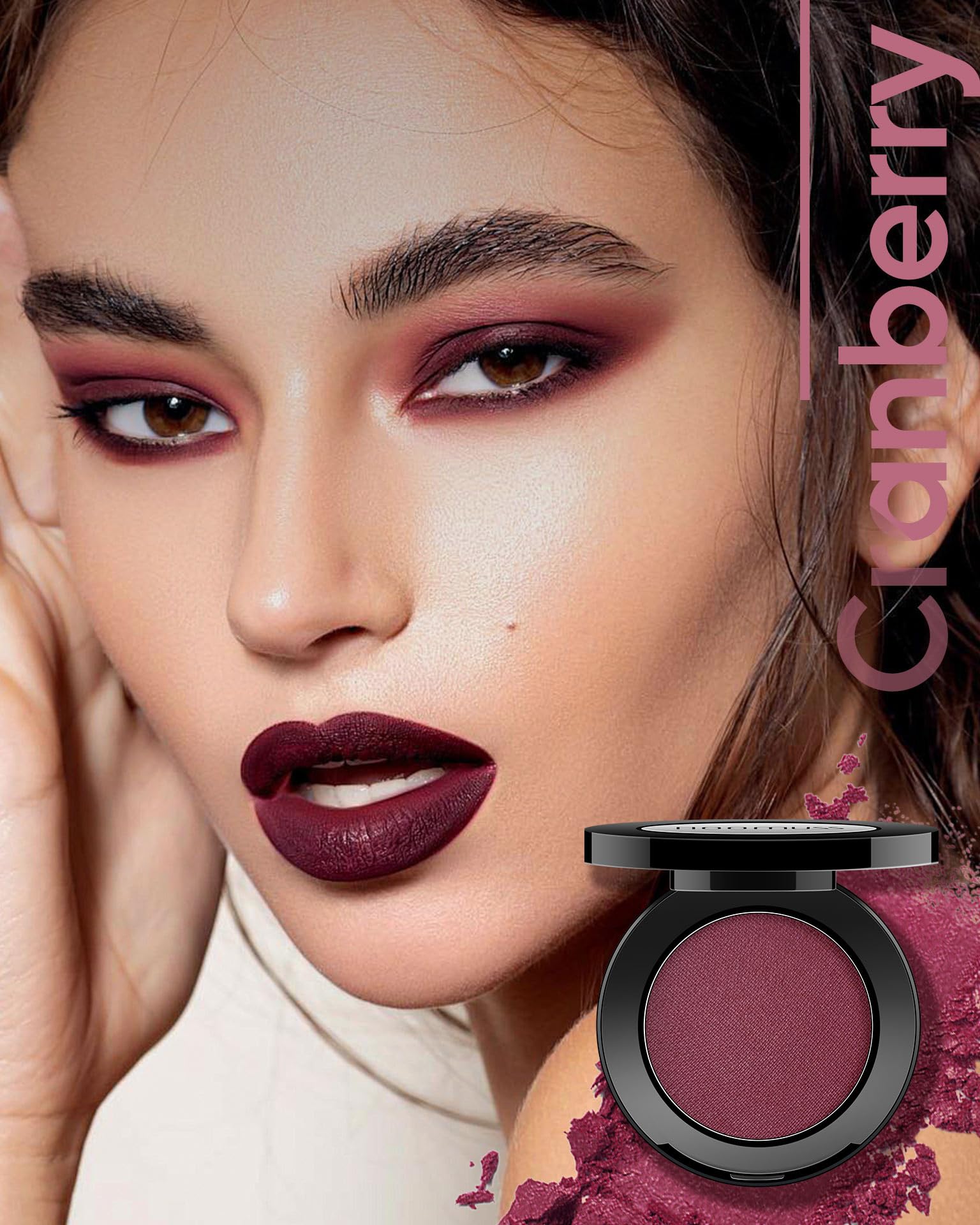 HOOMUSS cranberry texture close-up revealing velvety powder for smooth application benefit