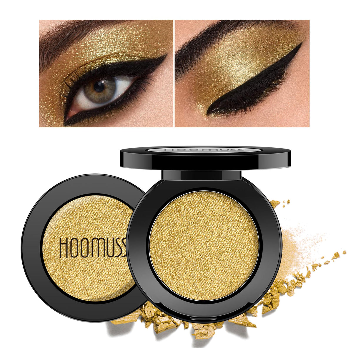 HOOMUSS gold pressed pan front view showing rich pigment and shimmer