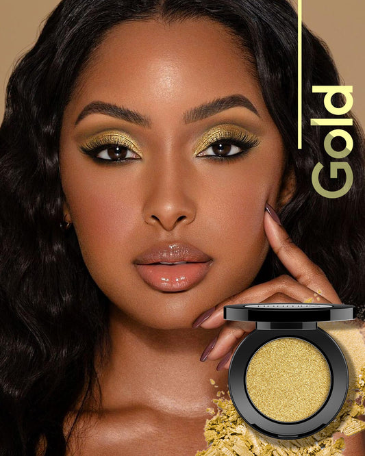 HOOMUSS gold eyeshadow texture close-up highlighting fine silky particles