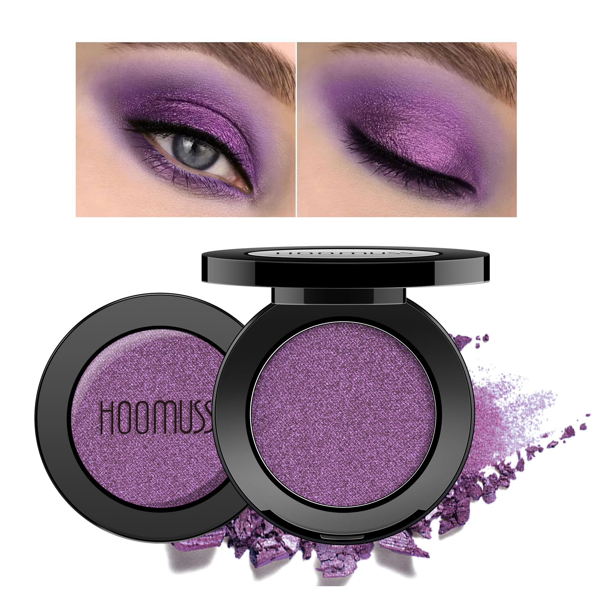HOOMUSS front view of palette showing 25 purple shades and compact benefit