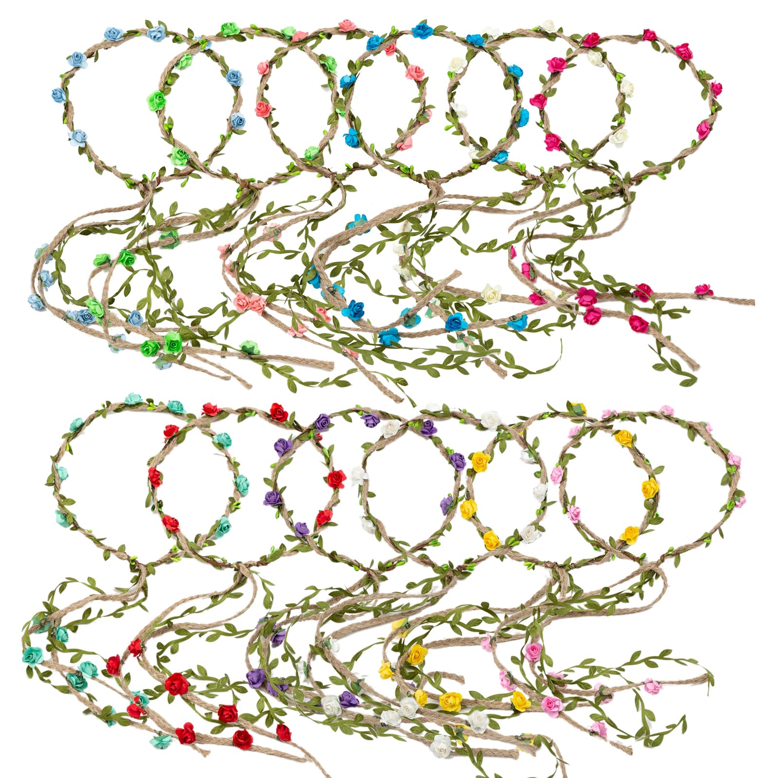 HOPEANT front packaging showing full set of multicolor floral crowns, ideal for events