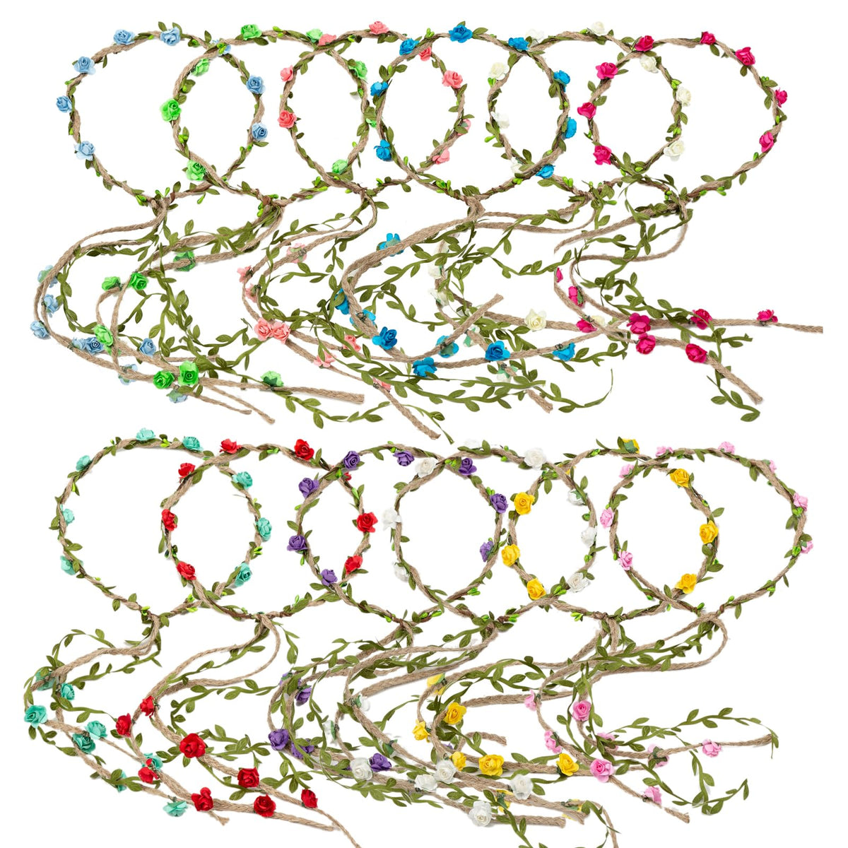 HOPEANT front packaging showing full set of multicolor floral crowns, ideal for events