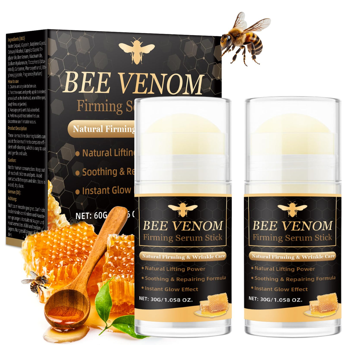 HORSEFISH TOOL front packaging showing two bee venom sticks and benefits
