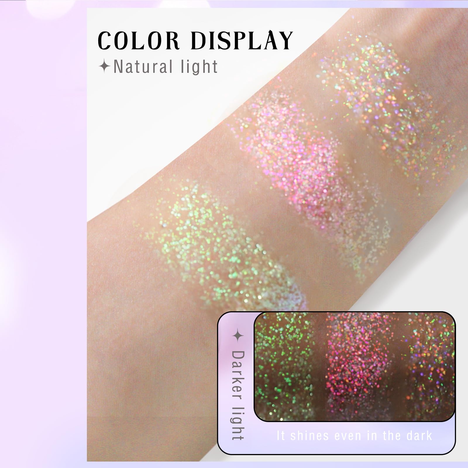 HOSAILY application on face and shoulder showing long-lasting festival-ready sparkle