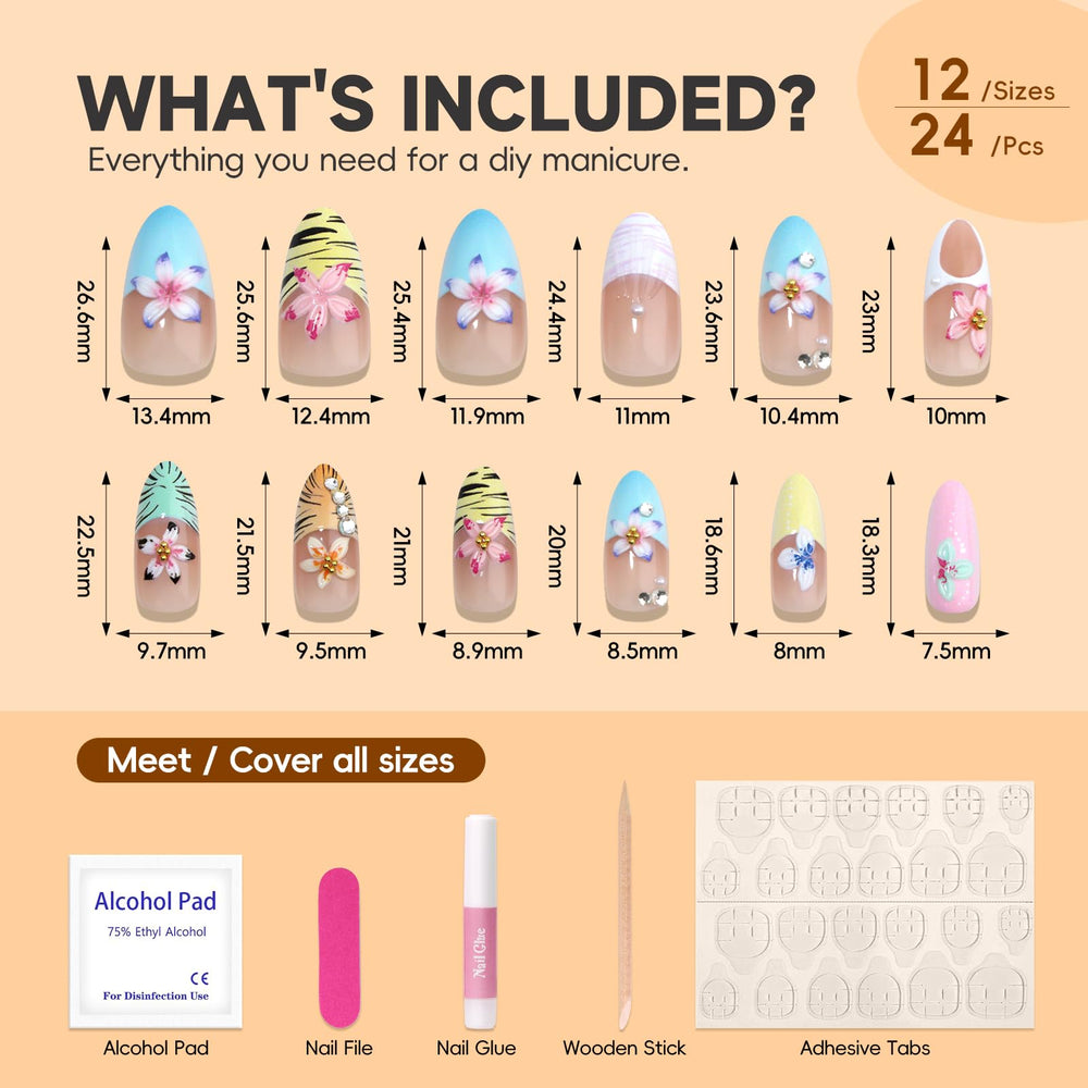 HOSAILY included tools image with glue, file and cuticle stick for quick application