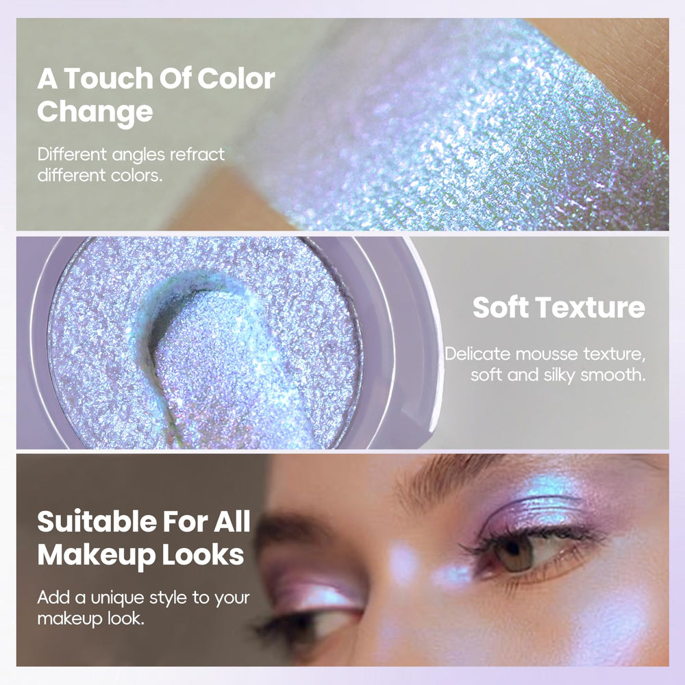 HOSAILY applied on eyelid showing color shift and intense metallic payoff for photos