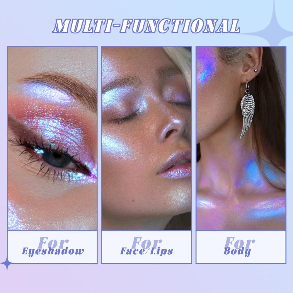 HOSAILY eyeshadow on model eye illustrating color shift and dramatic, long-lasting sparkle