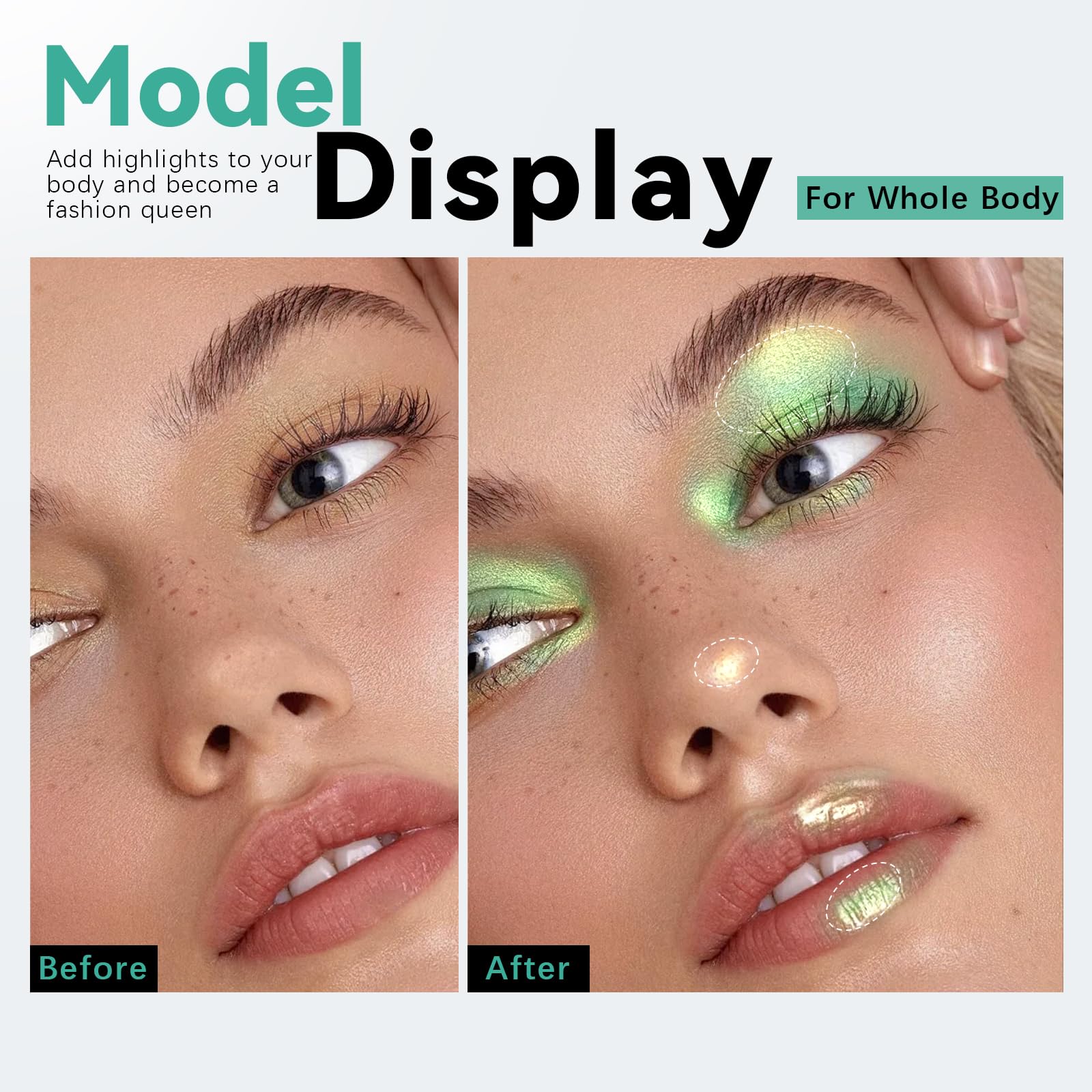 HOSAILY festival makeup lifestyle shot showing bold iridescent color for creative looks