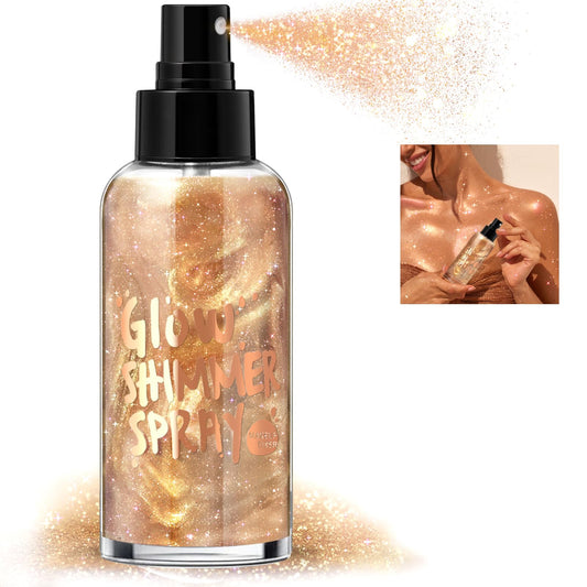 HOSAILY front packaging showing champagne glitter spray, compact and travel-ready