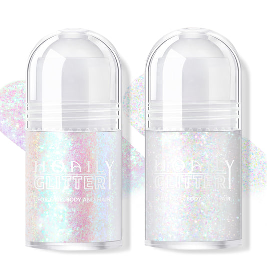 HOSAILY front packaging showing two roll-on glitter gels and benefits of portability
