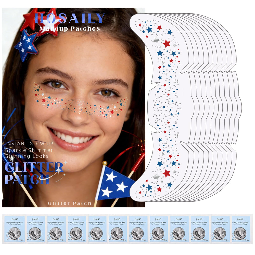 HOSAILY front packaging showing patriotic glitter freckles, easy festive accent