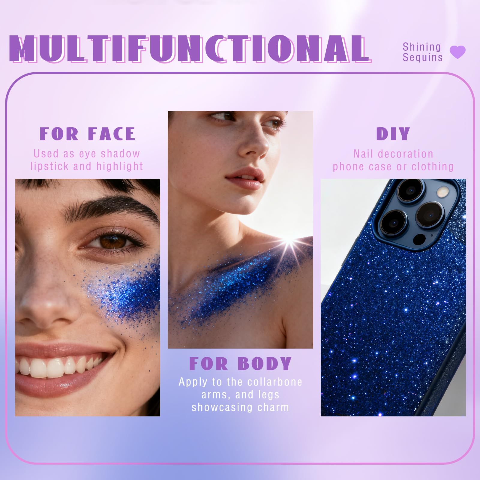 HOSAILY glitter applied on cheek showing luminous festival-ready shine