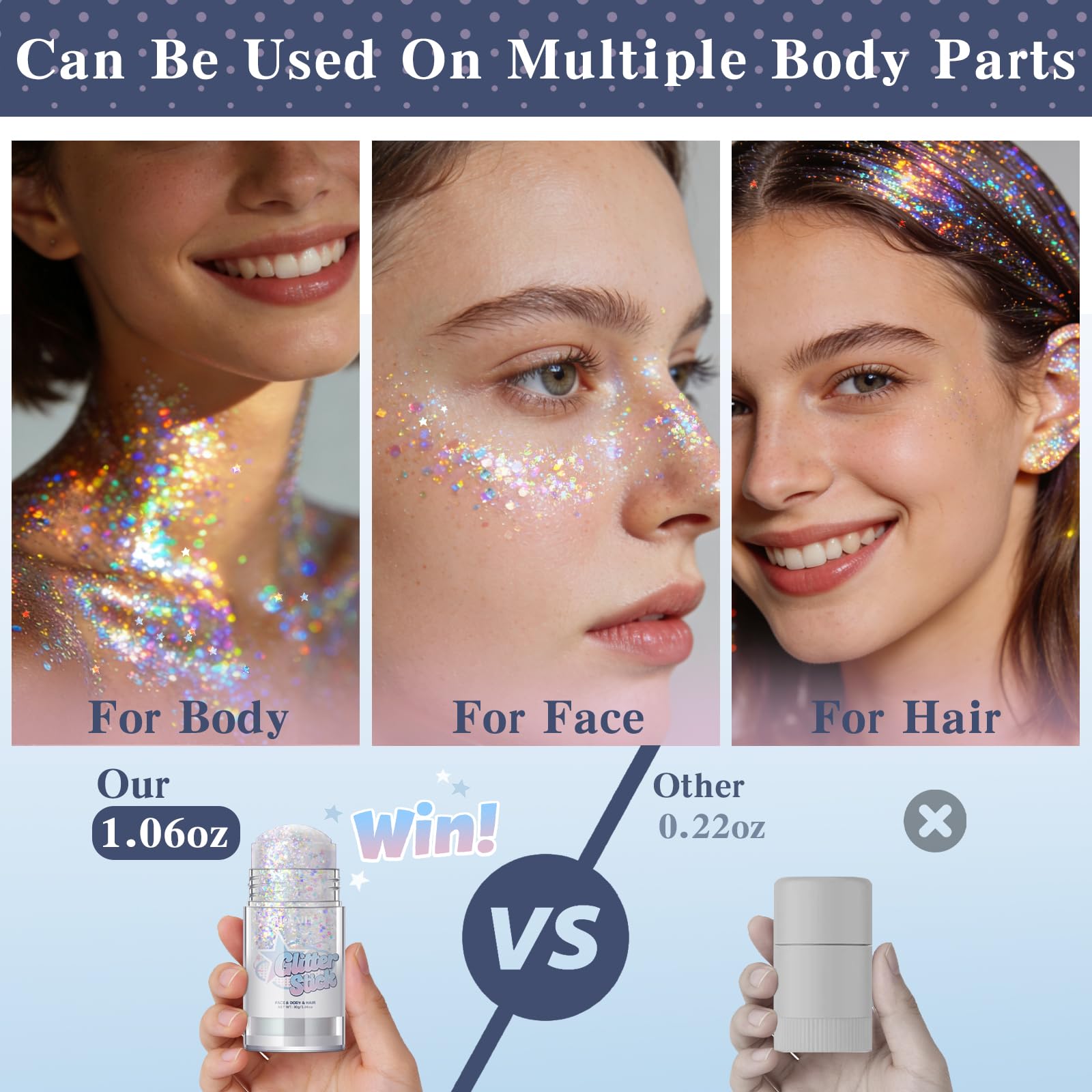 HOSAILY glitter used as hair highlight on model, adds instant shimmer and dimension