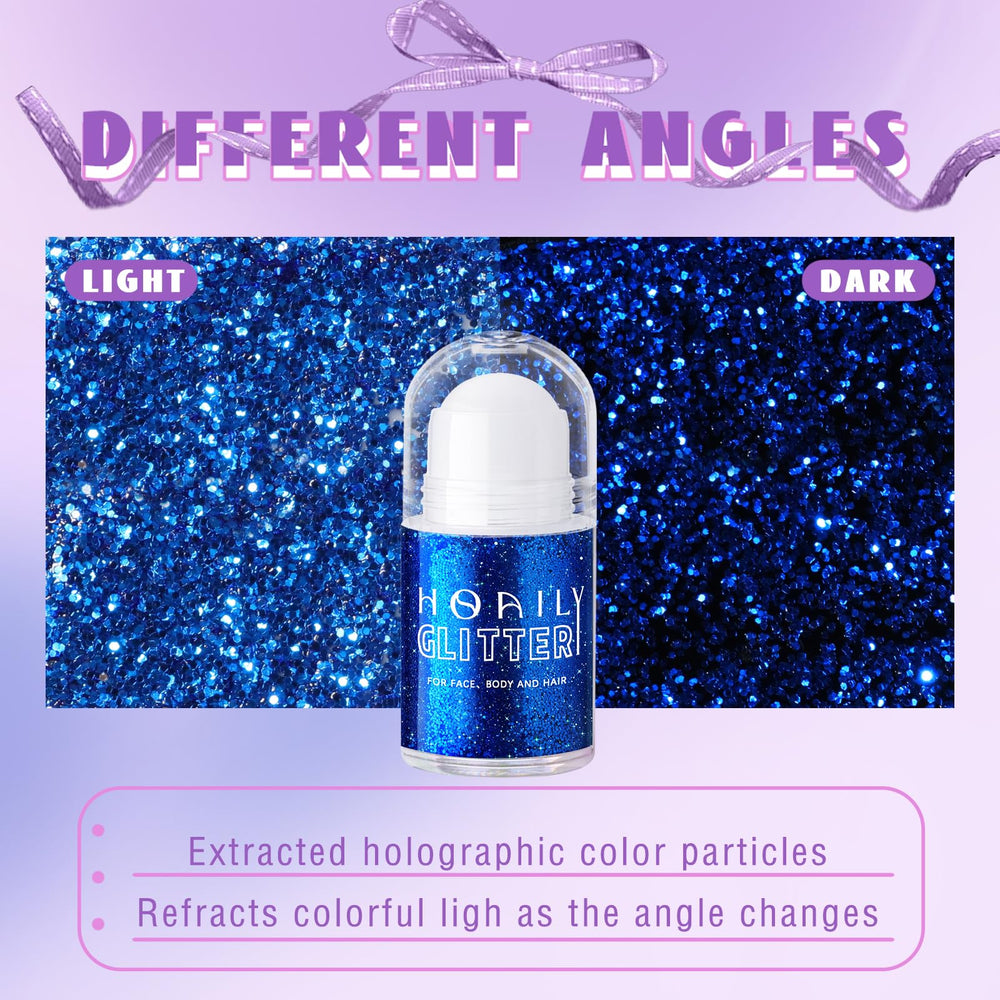 HOSAILY glitter used as hair streak showing vibrant blue accents and hold