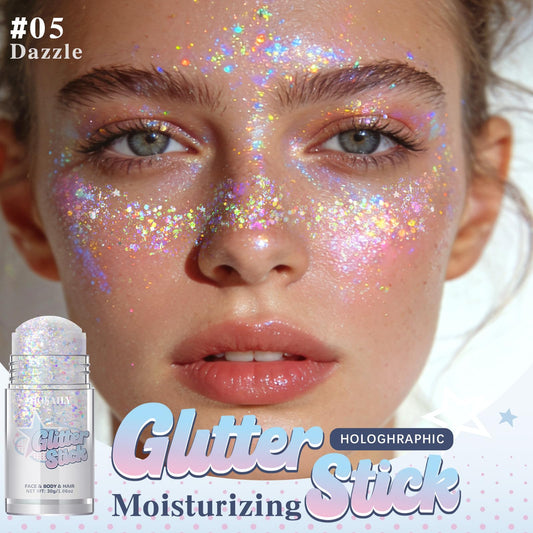 HOSAILY glitter stick open with twist mechanism visible, easy twist-and-apply action