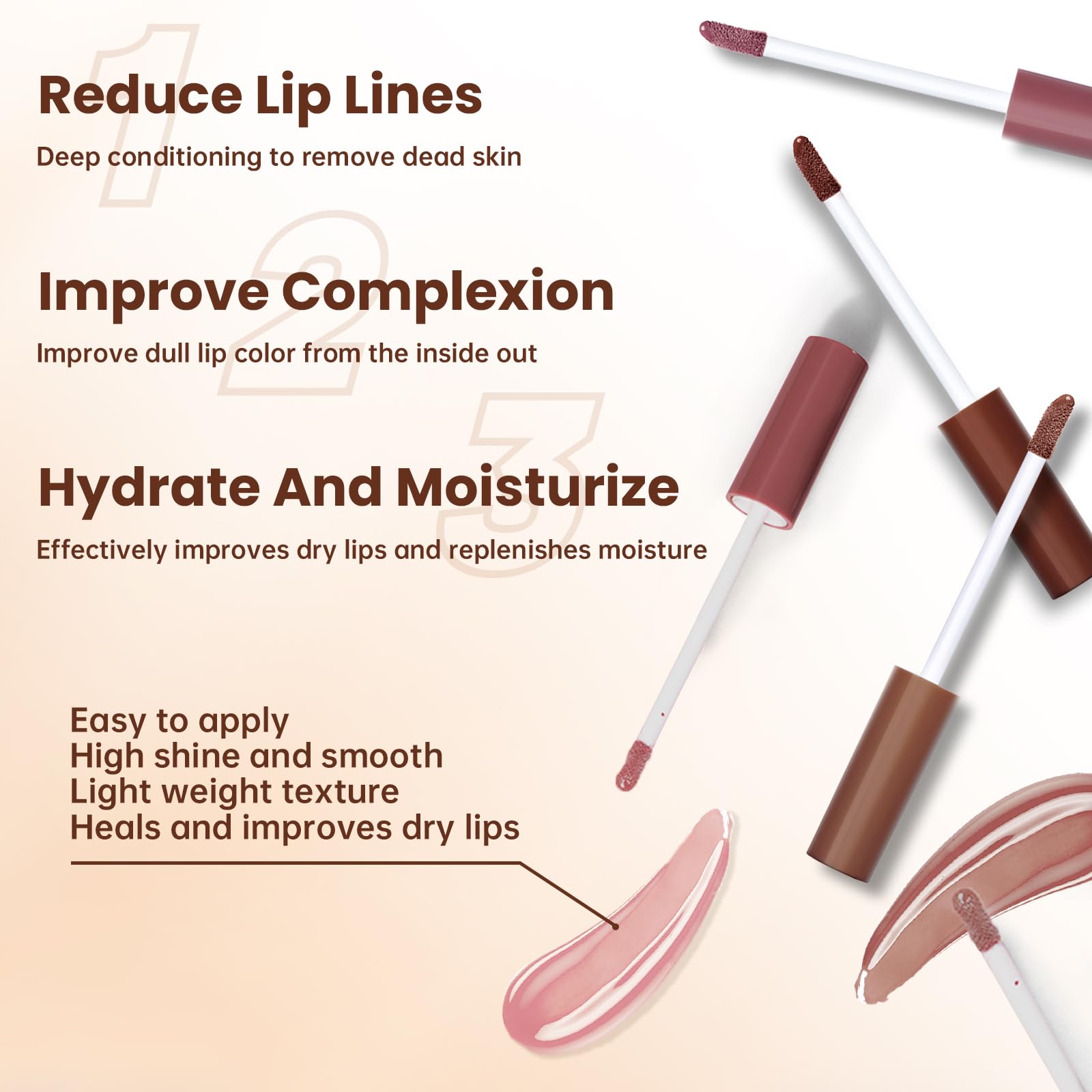 HOSAILY gloss wand close-up showing moisturizing formula and high shine