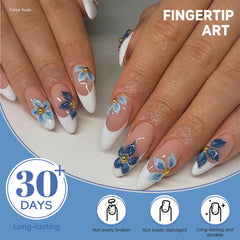 hosaily hand model wearing nails demonstrating almond shape and instant polish