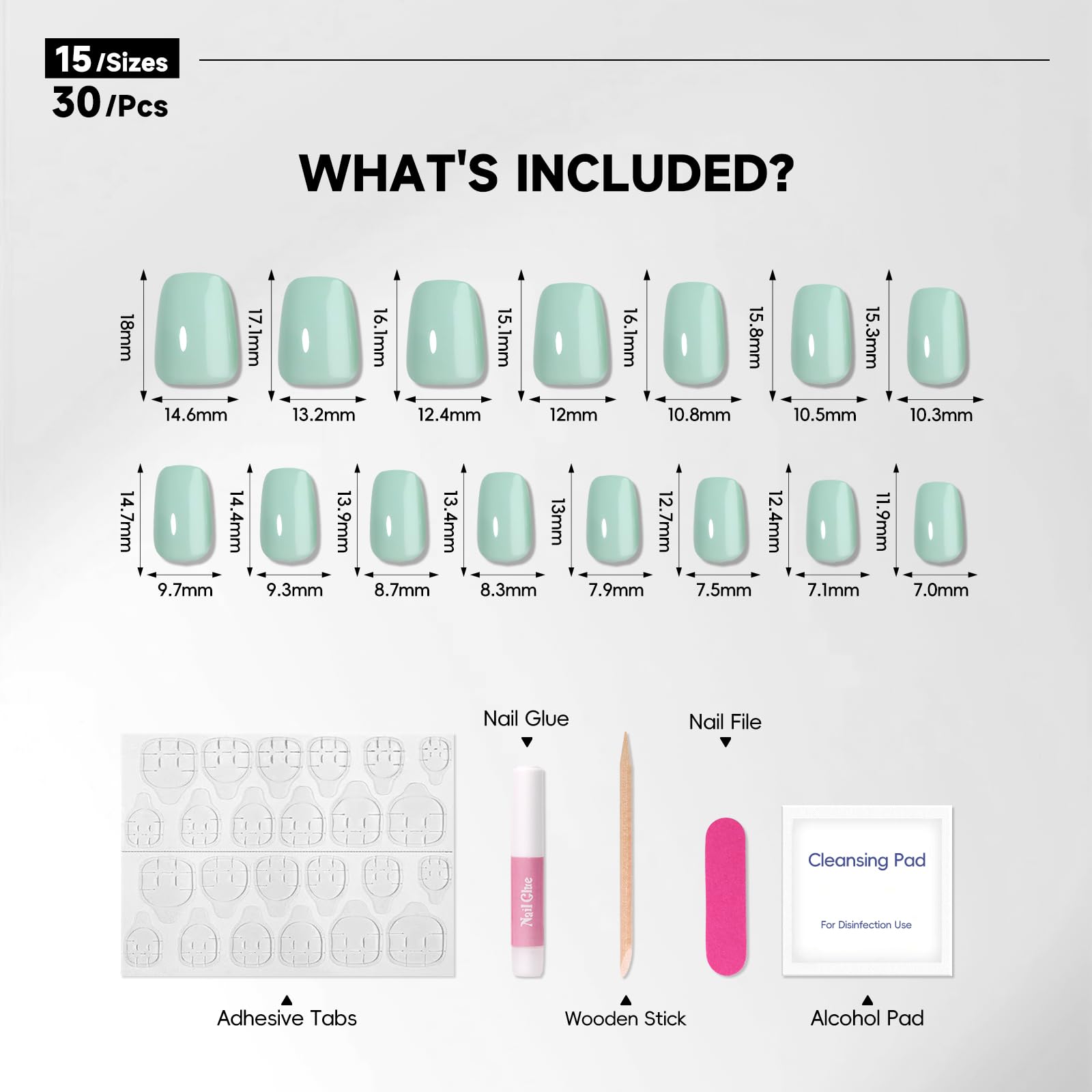 HOSAILY kit contents laid out with glue tabs buffer and applicator tools