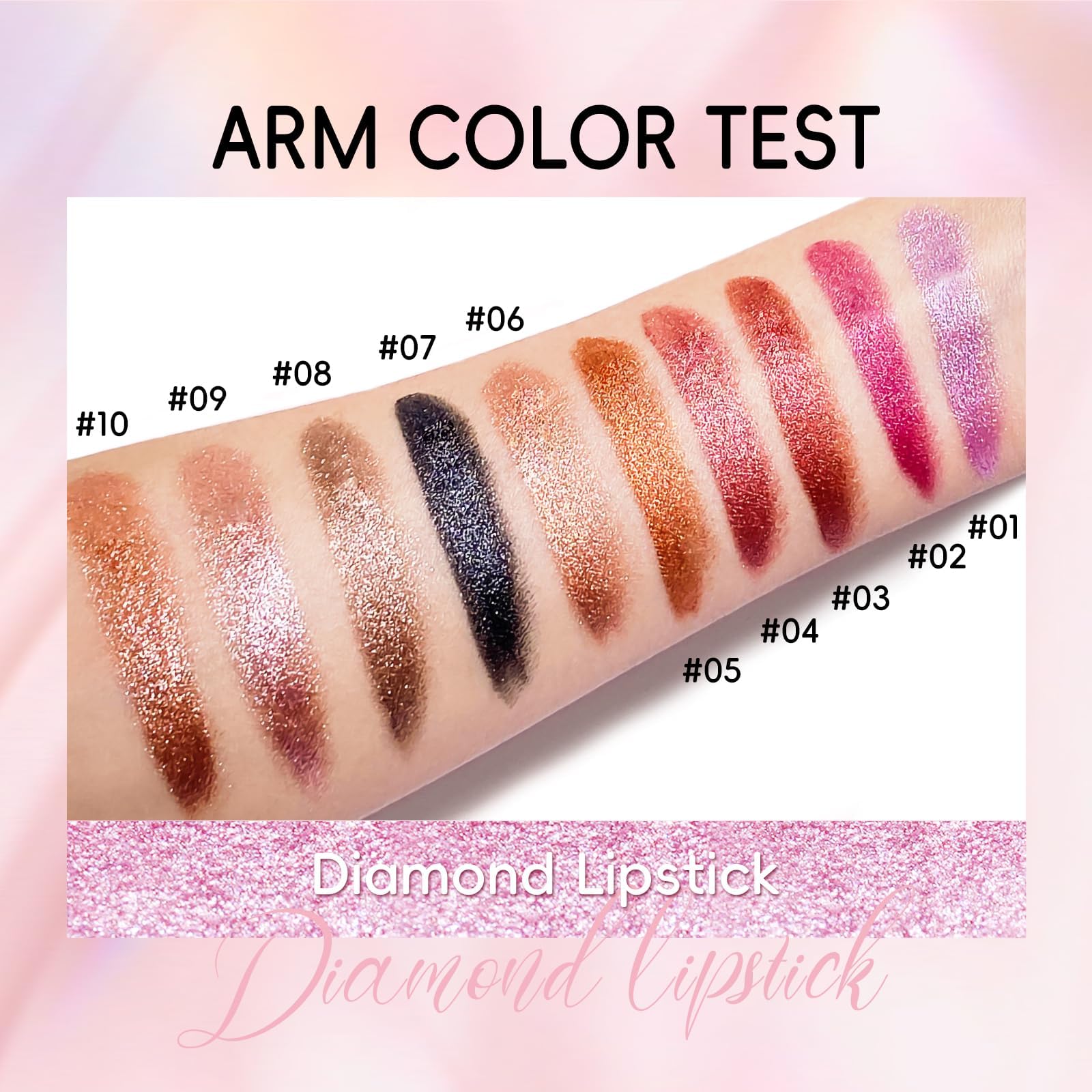 HOSAILY worn in evening look showing glittery metallic finish for photo-ready lips benefit