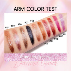 HOSAILY worn in evening look showing glittery metallic finish for photo-ready lips benefit