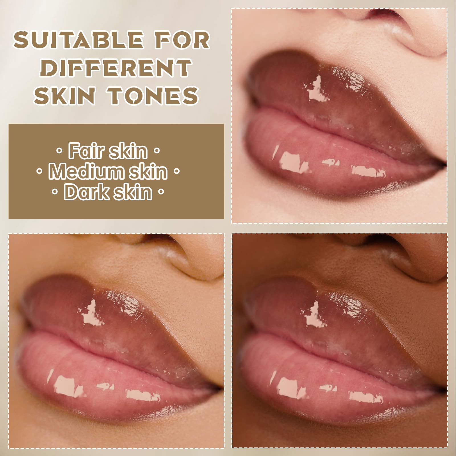 HOSAILY model wearing nude gloss showcasing hydrated, glossy natural-looking lips