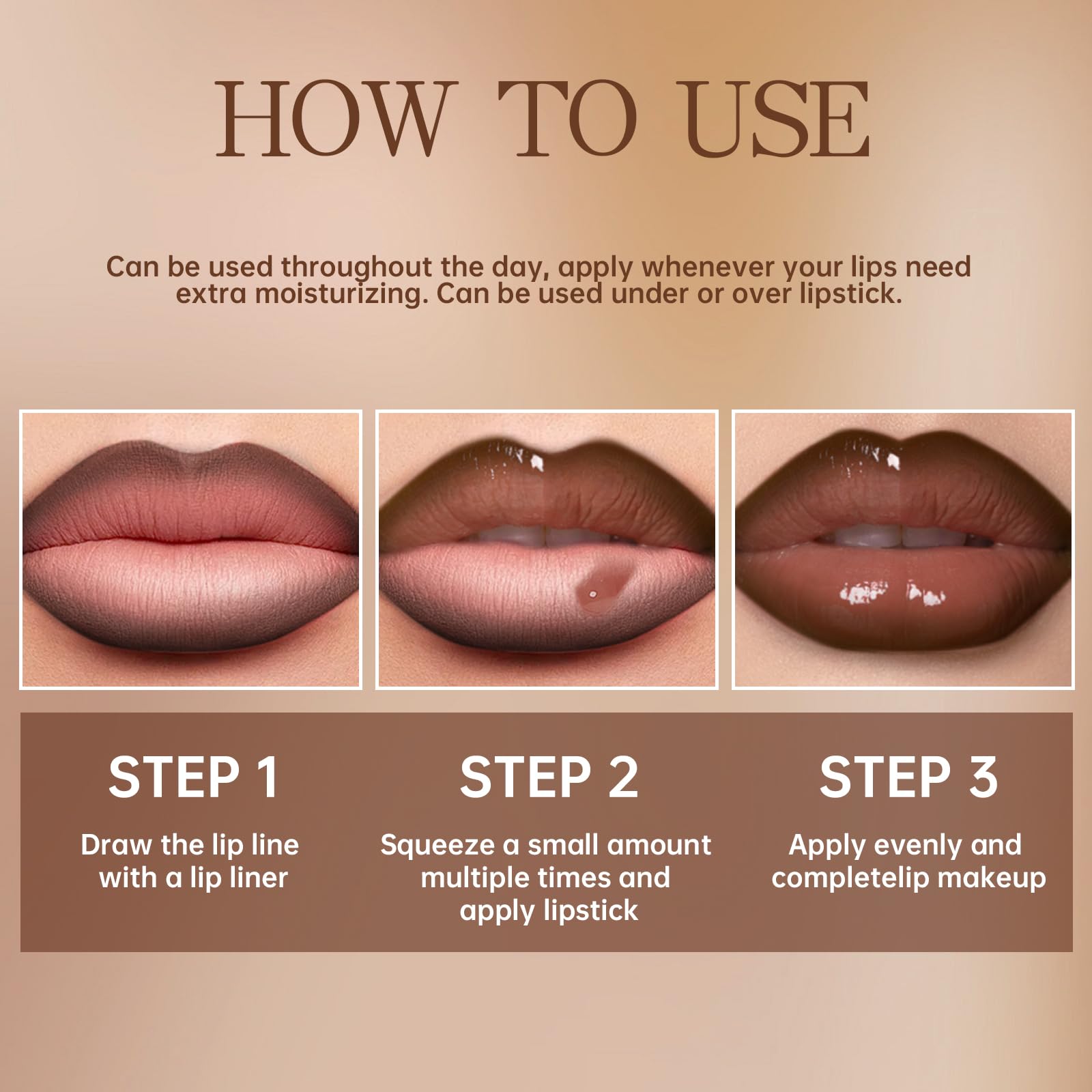HOSAILY lifestyle image of woman wearing nude gloss for hydrated everyday look